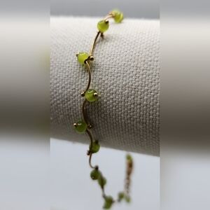 Cat's eye vine anklet olivine Green Gold Tone 9" 1" Extender Lobster Clasp